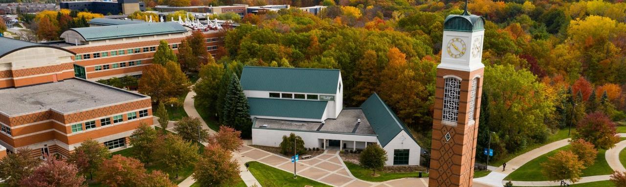 aerial view of GVSU campus in the fall